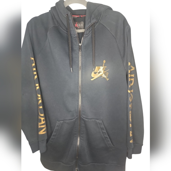 Nike Other - Nike Air Jordan Fleece Jumpman Classic Full Zip Gold On Black Hoodie Jacket EUC